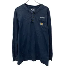 Carhartt 長袖 ロゴTシャツ L ネイビー カーハート ハーフボタン 胸ポケット ロンT ロングTシャツ 古着卸 アメリカ仕入 a705-5213