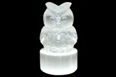 セレナイト(透石膏) 23x23-24x43mm フクロウ彫刻 置物 1個売り パワーストーン 天然石 _CRG125【宅急便】