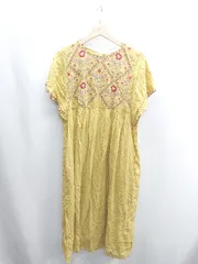 ◇ ⊂ ZARA ザラ 刺繍 花柄 半袖 ロング ワンピース サイズS マスタード レディース E  【1410100031580】