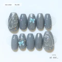 【sizeorder】No.185 ウィッシュコアネイル オーダー 水色 羽 星 Y2K ラメネイル