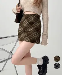 【韓国風脚長】チェック柄ミニスカート ハイウエスト レトロ 2色展開 トレンド 可愛い SNS映え 盛れる