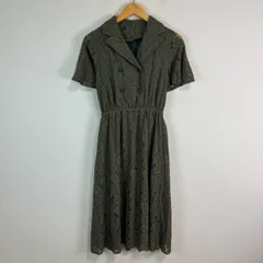LEBECCA boutique レベッカブティック ワンピース レース 花柄 総柄 アースカラー カーキ フリーサイズ レディース 古着 カジュアルのサムネイル