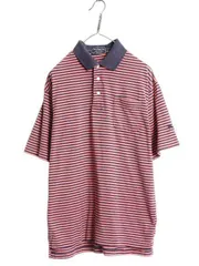 【お得なクーポン配布中!】 90s USA製 バーバリー ボーダー 半袖 ポロシャツ メンズ S オールド 半袖シャツ ポケット付き カットソー ワンポイント スムース ツートン