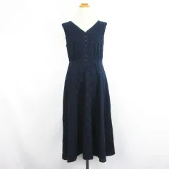 アクシーズファム axes femme ワンピース チュニック ノースリーブ Vネック ロング丈 コットンレース バックレースアップ M ネイビー ※EKM