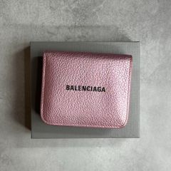 【付属品完備】 BALENCIAGA バレンシアガ / キャッシュフラップコンパクトウォレット 二つ折り財布 レザー メタリックピンク 594216