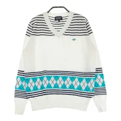 サイズ：0 PEARLY GATES パーリーゲイツ  Vネック長袖ニット ボーダー柄 アーガイル ホワイト系 [240101521883] ゴルフウェア レディース ストスト