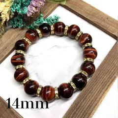 レッドタイガーアイ パワーストーン ブレスレット 天然石ブレス  (ゴールド) 14mm メンズ・レディース　男性・女性　数珠ブレス　開運  [16]