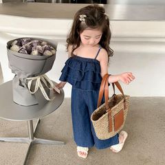 子供 デニム 上下セット キャミソール パンツ おしゃれ 2点セット 通園 お出かけ 春夏秋 jinrui29