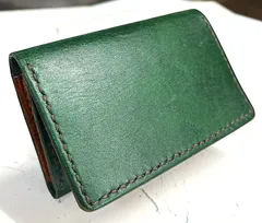 レザークラフト 名刺入れ カードケース　ダークグリーン×キャメル ステッチ ブラウン