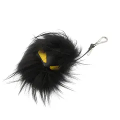 美品 フェンディ バッグバグズ モンスター レザー フォックスファー シルバー金具 ブラック イエロー バッグチャーム 0974 FENDI
