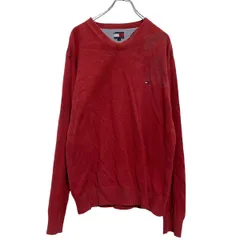 TOMMY HILFIGER コットンニット セーター L レッド トミーヒルフィガー Ｖネック ワンポイントロゴ 古着卸 アメリカ仕入 a609-6664