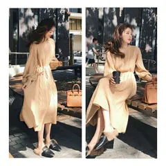 ポンポン オーバーサイズ ワンピース ケーブルニット フレア ロング 長袖 レディース ロングワンピース ボリュームスリーブ セーター ミモレ丈  秋 冬 春