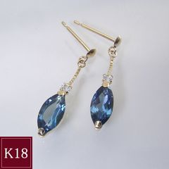 ピアス アクセサリー k18 18金 ロンドンブルートパーズ計1.00ct ホワイトトパーズ K18 ゴールド 揺れる 品番ad-079 2営業日前後の発送予定