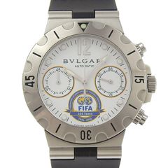 ブルガリ BVLGARI ディアゴノ スクーバ FIFA100周年記念モデル メンズ 自動巻き SS/ラバー ホワイト文字盤 SCB38S 中古 新入荷 BV0159
