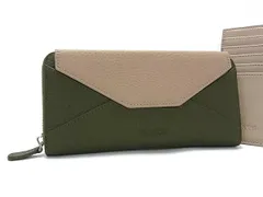 ■新品同様■ BARCOS バルコス レザー 二つ折り 長財布 ウォレット 小銭入れ 札入れ ダークグリーン系×グレージュ系 BI5529