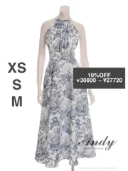 ホワイト×ネイビー  AN-ON2944  [ON2944-WBL-2506] DE3783【ANDY/アンディ】 ハイネック/ アメスリ/ クラシカルプリント/ シフォン/ フレア/ ロングドレス/ ワンピース/ キャバドレス/ ディアバイローブドフルール系