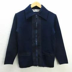 k■PIERRE SANGAN MADE IN JERSEY ヌバック切替 フルジップニットセーター【2】紺/LADIES■120【中古】