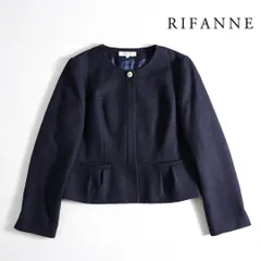 371t*美品 東京ソワール リファンネ ビジューボタン ノーカラージャケット