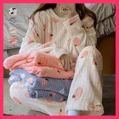 【スタッフおすすめ！】 フリースパジャマ 上下セット レディース 長袖厚手パジャマ柄/韓国風部屋着セット/ボアパジャマ室内着 もこもこ 桃柄ルームウェア ふわふわ  おすすめ おしゃれ　かわいい　人気 2XINMI-001