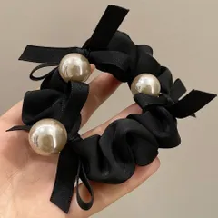 ☆ ブラック ☆ パールヘアゴム ヘアゴム 大人 パール リボン シュシュ 髪ゴム ヘア ゴム ヘアアクセサリー ヘアアクセ まとめ髪 髪留め レディース 大人っぽい 跡がつかない 痛くない 上品 高見え オフィス 大人可愛い かわいい おしゃれ オシャレ