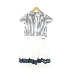 メゾピアノ mezzo piano ドッキングワンピース ミニ 半袖 襟付き 丸襟 切替 ストライプ フリル イカリマーク ロゴ刺繍 女の子 ガールズ L 160 白 ホワイト /AO1