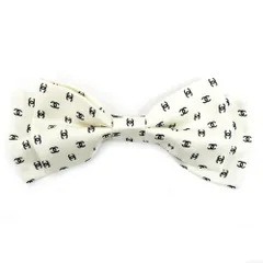 【名東】シャネル バレッタ AAA821 リボン ホワイト ロゴ COCO シルバー金具 ヘアアクセサリー 髪留め レディース 未使用
