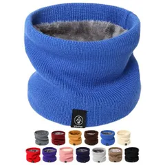在庫処分中 [ブルー] ネックウォーマー スヌード マフラー ニット 裏起毛 裏ファー ボア 防寒 メンズ レディース 保温 スポーツ