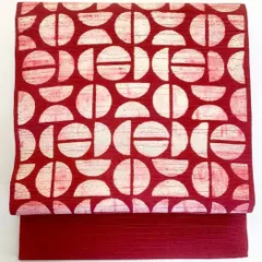 ［5671］名古屋帯 幾何学模様 紬地 九寸 正絹 着物