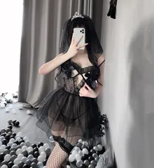 ハロウィン　ウェディングドレス　コスプレ　花嫁　セクシーランジェリー　ベビードール　ブラック　４点セット　フリーサイズ(S～Ｌサイズ)