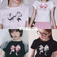 新品 韓国 RONRON ロンロン 人気 半袖 Tシャツ リボン ファッション Y2K 人気 【4色選択可能】