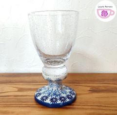 脚付きグラス　ポーランド食器　マヌファクトゥラ社製　気泡入りグラス