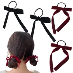 【在庫処分】生地 少女 蝶々結び リボン リボン リボン 髪飾り リボン バレッタ ヘアアクセ ヘアアクセ ブラック ベロア ベロア ヘアゴム ベルベット レッド 黒 ベロアリボンBetterJonny 4個セット