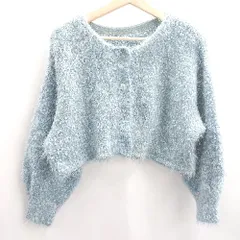 ◇ ⊇ mline エムライン ラメ 綺麗め ショート丈 長袖 ニット カーディガン サイズF ブルー系 レディース E  【1412260018463】