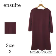 ensuite エンスウィート ワンピース ラウンドネック シンプル 長袖 ひざ丈 レディース レッド