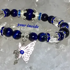 ブルーカラータイガーアイ プラチナルチルクォーツ 天然石 蝶々ブレスレット