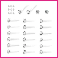 ホワイト Jstyle[ジェイスタイル]【36ペアセット】 樹脂 ピアス レディース メンズ 人気 スタッドピアス 一粒 ピアス 透明 ジルコン 誕生石 ステンレス アレルギー対応 72個 ホワイト 誕生日 プレゼント クリスマス シンプル キラキラ ピアス