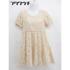 ◇ ems excite エムズエキサイト 花柄　レース　リボン　 半袖 膝丈 ワンピース サイズM ベージュ レディース  【中古】 【1107050000833】