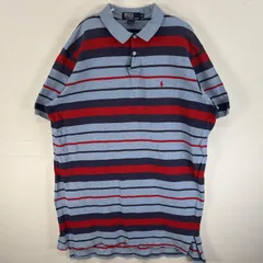 古着 90's/90年代 ポロバイラルフローレン Polo by Ralph Lauren 鹿の子 半袖 ポロシャツ ワンポイント ロゴ 刺繍 USA製 2ボタン XL  ブルー系 マルチカラー メンズ