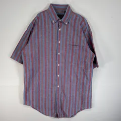 古着 80's/80年代 ヴィンテージ エディー・バウアー Eddie Bauer 半袖シャツ ストライプ 胸ポケ 黒タグ M  ブルー系 マルチカラー メンズ