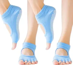 COMFORTIS ヨガソックス ピラティス 靴下 レディース 滑り止め つま先なし ヨガ靴下 2枚セット(ブルー,  22.0-25.0 cm)