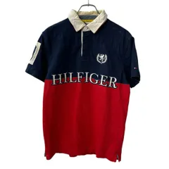 TOMMY HILFIGER 半袖 ラガーシャツ S ネイビー レッド トミーヒルフィガー ポロシャツ トップス 古着卸 アメリカ仕入 a708-5387