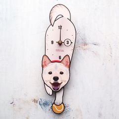 D-180 白柴犬(口開)-ペットの振子時計