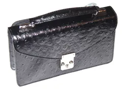 《期間限定SALE》《送料無料＆税込価格》《新品未使用》《数量限定》《特別価格》christinaA.G！牛革オーストリッチ型押し！背面財布機能付き！男女兼用！鍵付き！被せモデル！手付き！ミニセカンドクラッチバッグ　AN-170　ブラック