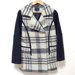 異素材ミックス◎【22 OCTOBRE】ヴァンドゥー オクトーブル チェスターコート ピーコート ウール混 チェック タータン 異素材 ベルベット 起毛 ボア 秋冬 ふわふわ ジャケット ブラック ホワイト レディース サイズ 38 /M33562ja