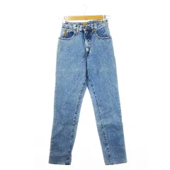 アルマーニ ジーンズ ARMANI JEANS True Blue デニムパンツ ジーンズ テーパード ハイウエスト グランジ ウォッシュ加工 ロゴ プレート 27 青 ブルー /CK23 ■GY18