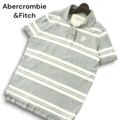 Abercrombie&Fitch アバクロンビー＆フィッチ 春夏 ロゴ刺繍★ 半袖 ボーダー ポロシャツ Sz.L メンズ 灰 グレー