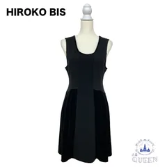 ☆美品☆ HIROKO BIS ヒロコビス ワンピース ノースリーブ ひざ丈 フェミニン レディース ネイビー 9 v-1 送料無料