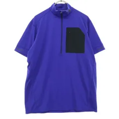 美品 THE NORTH FACE ノースフェイス プリント 半袖 ハーフジップ Tシャツ M ブルー NT11802　アウトドア メンズ 古着