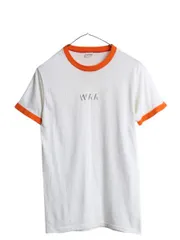 【お得なクーポン配布中!】 70s USA製 チャンピオン ステンシル プリント 半袖 リンガー Tシャツ メンズ レディース M 小さめ S 程/ ヴィンテージ バータグ ツートン