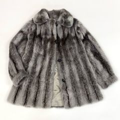 17j16 Revillon レヴィヨン クロスミンク 毛皮コート ミンクコート ファーコート リアルファー 装飾ボタン グレー レディースu02t